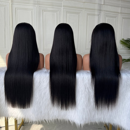 7x6 Lace Frontal Natural Black Straight Wig Ready To Wear Invisible Knots Wig 180%