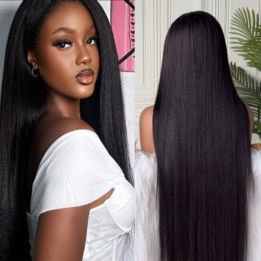 13x4 Transparent Lace Yaki Straight Wig Natural Hairline 180%
